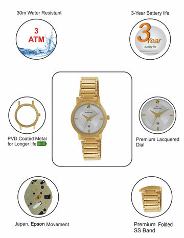 Maxima GOLD Women Silver Dial Analogue Watch - 65621CMLY